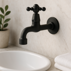 PB klassisk vægmonteret vandhane med stjernehåndtag til koldt vand mat sort 1208952981